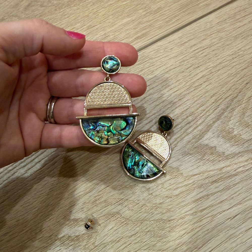 Elegant Gold and Green Abalone Earrings - Picture 3 of 5